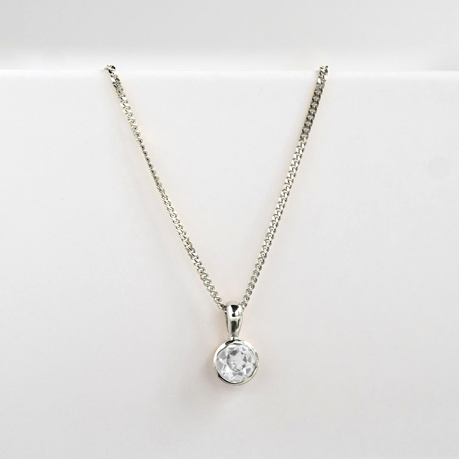 White Gold White Topaz Birthstone Charm Pendant
