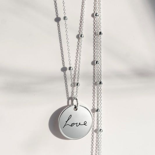 Handwritten Disc Pendant on Satellite Chain - 15mm