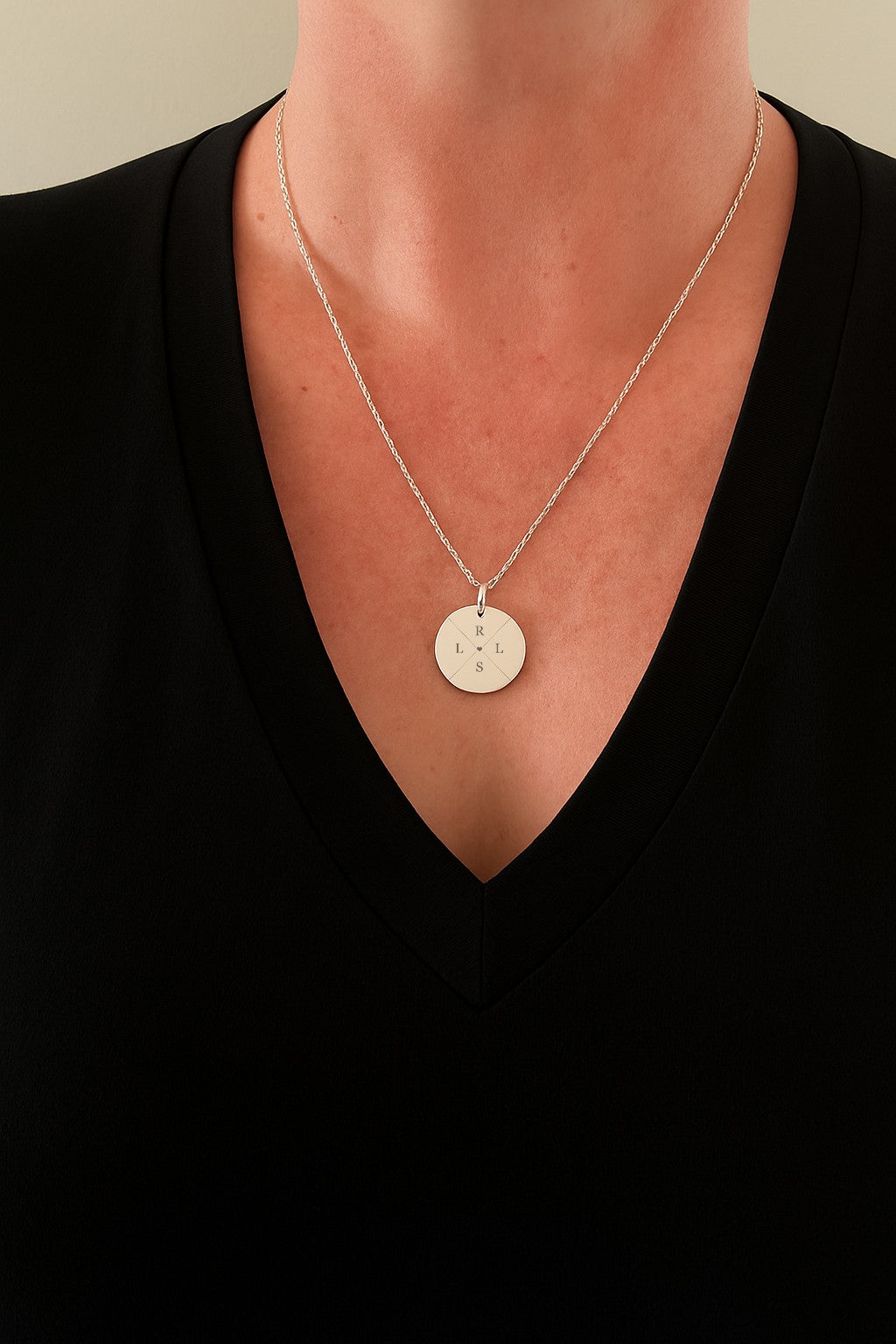 Engraved Compass Necklace - Silver