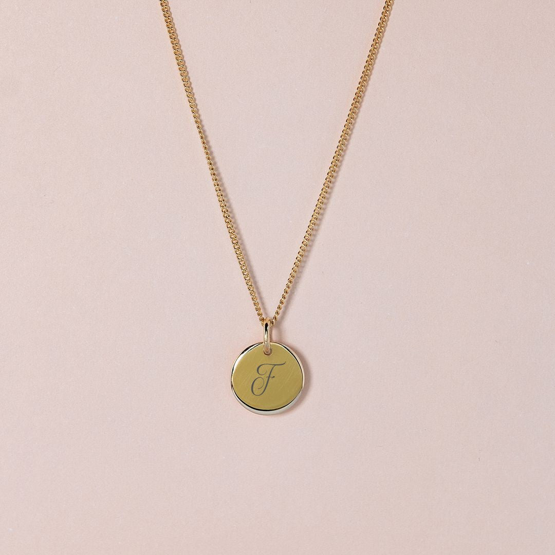 Small Initial Disc Pendant in Silver or Gold - 10mm