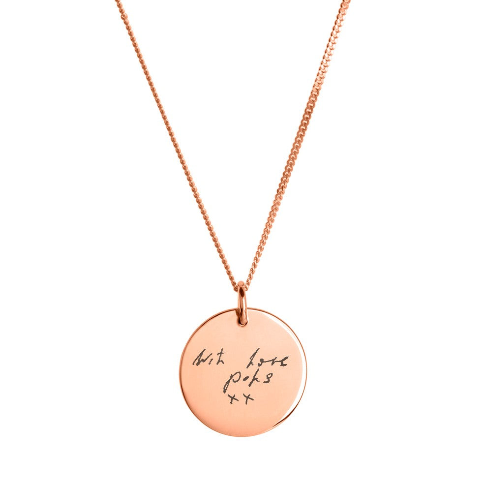 Handwriting of a Loved One on Disc Necklace
