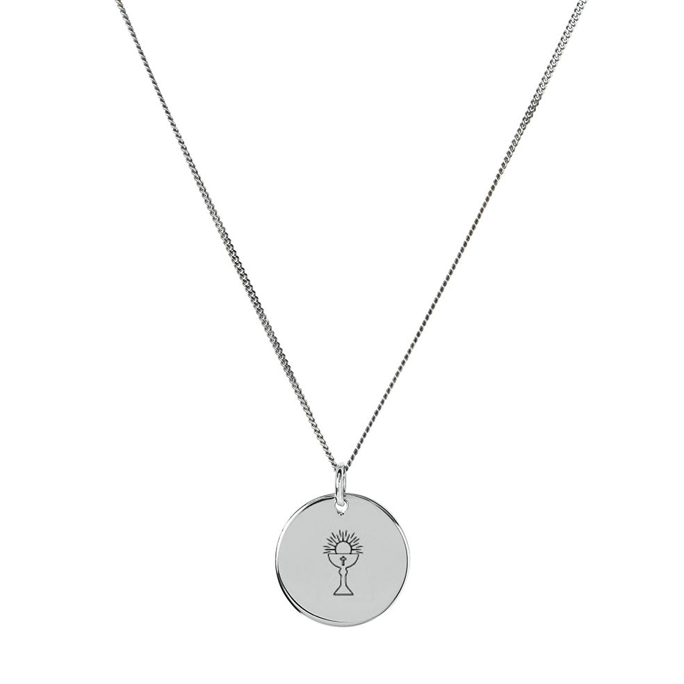 Silver Disc Pendant engraved with an image of a Chalice