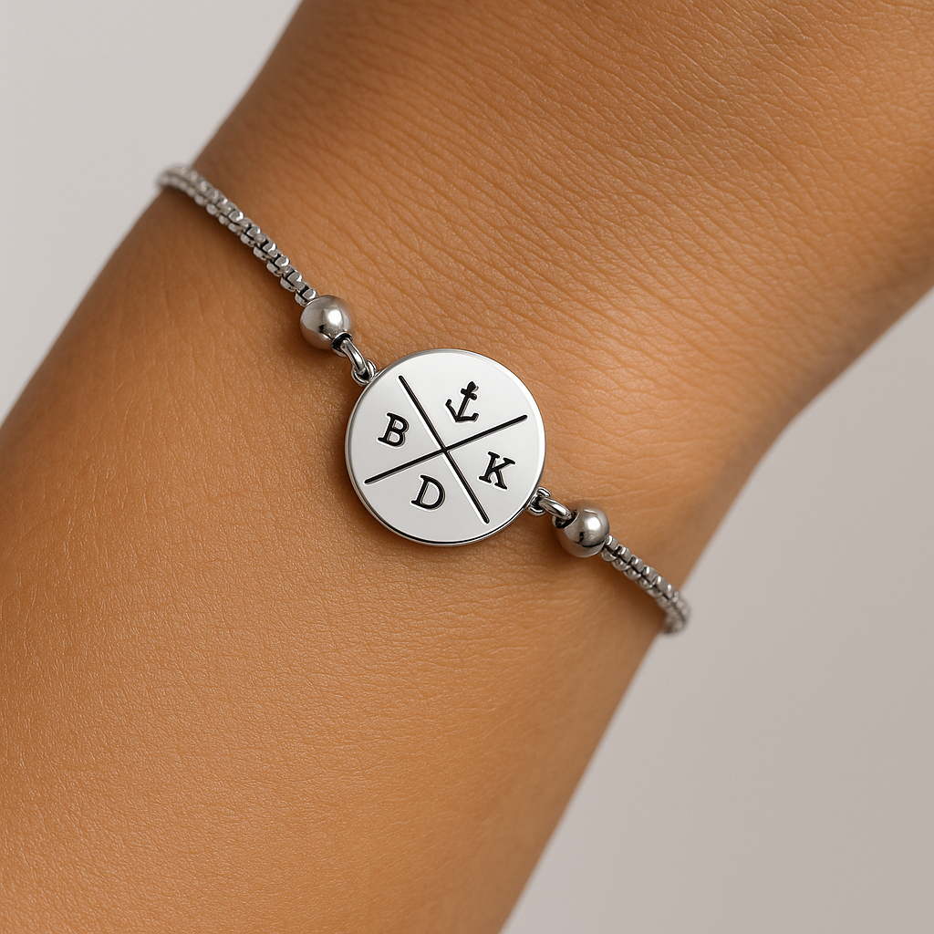 Pulsera de Disco con Ancla e Iniciales - disponible en Plata de Ley y Chapada en Oro