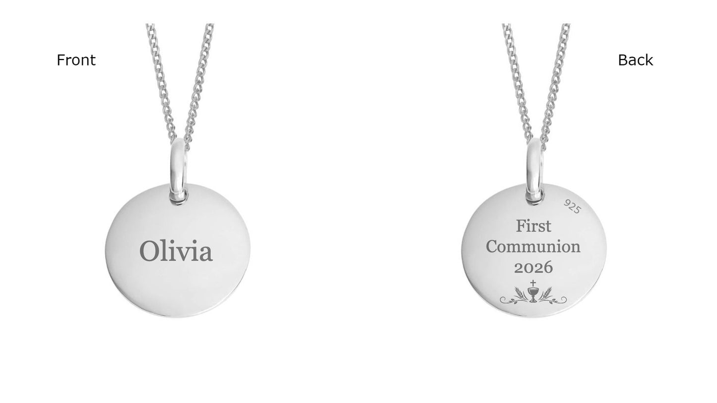Collier Intial Communion disque 10mm - disponible en Argent ou Or
