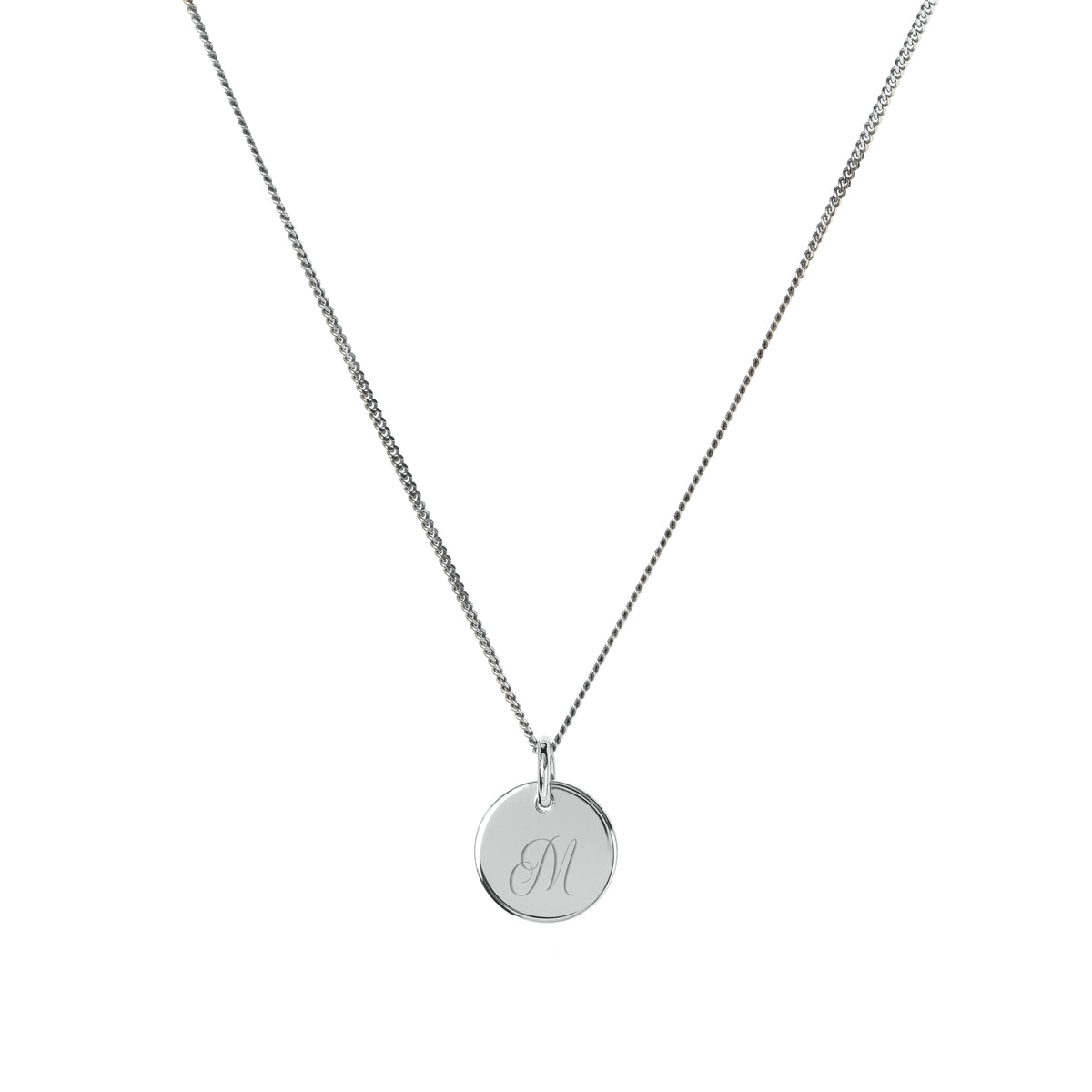 Colgante de disco con inicial pequeña en cadena satélite - 10 mm