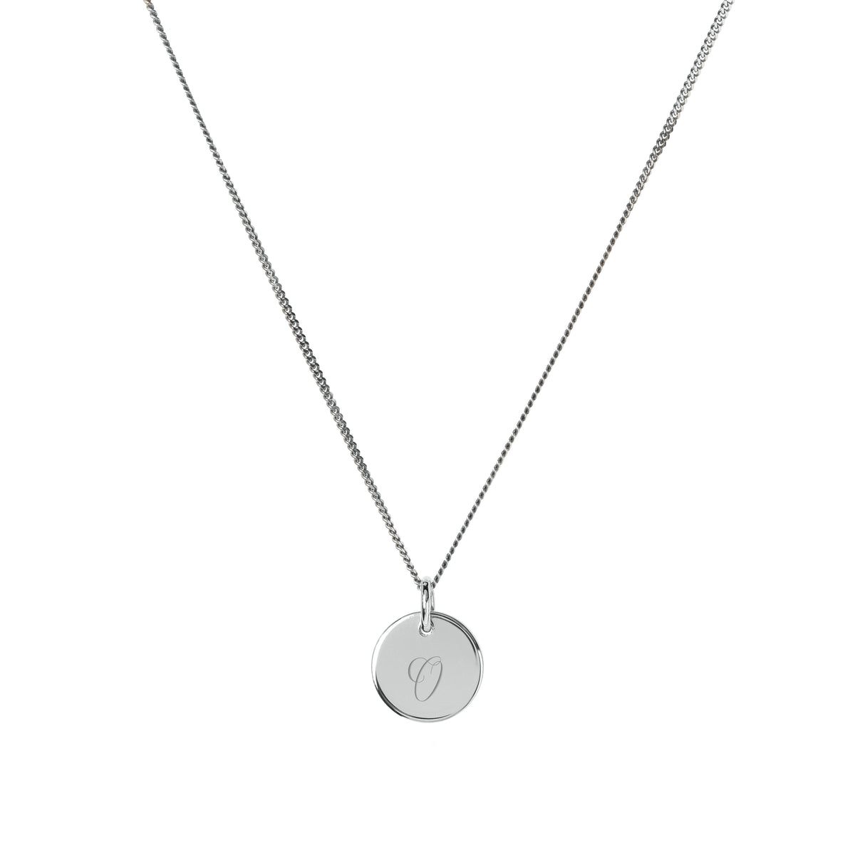 Colgante de disco con inicial pequeña en cadena satélite - 10 mm