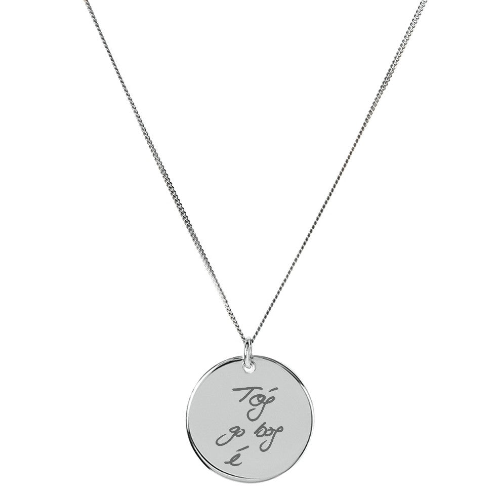 Collier écriture manuscrite d'un être cher sur un disque