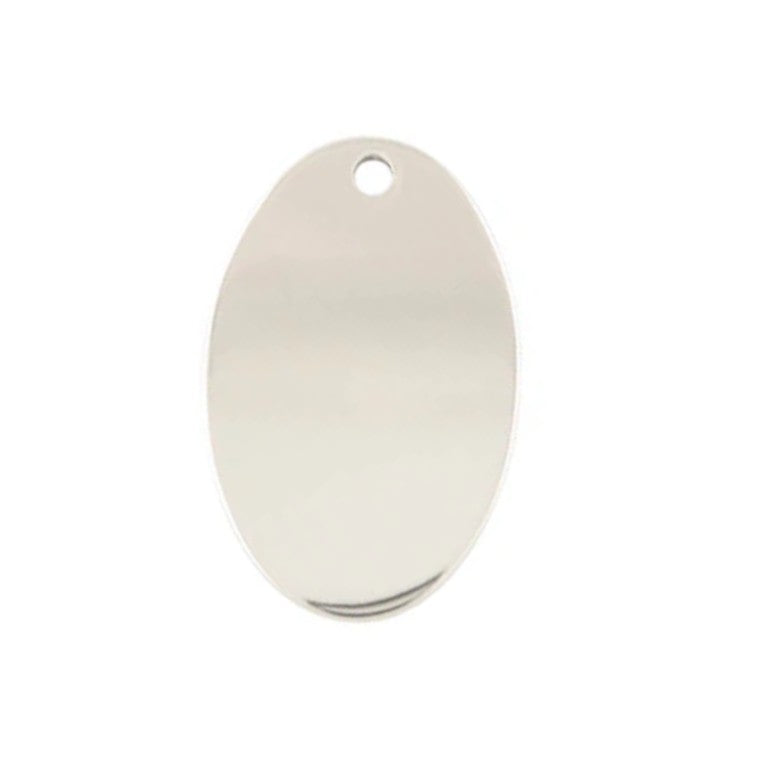 Silver oval disc pendant on white background