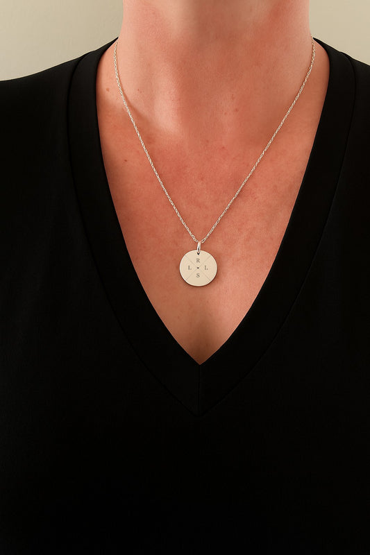 Engraved Compass Necklace - Silver