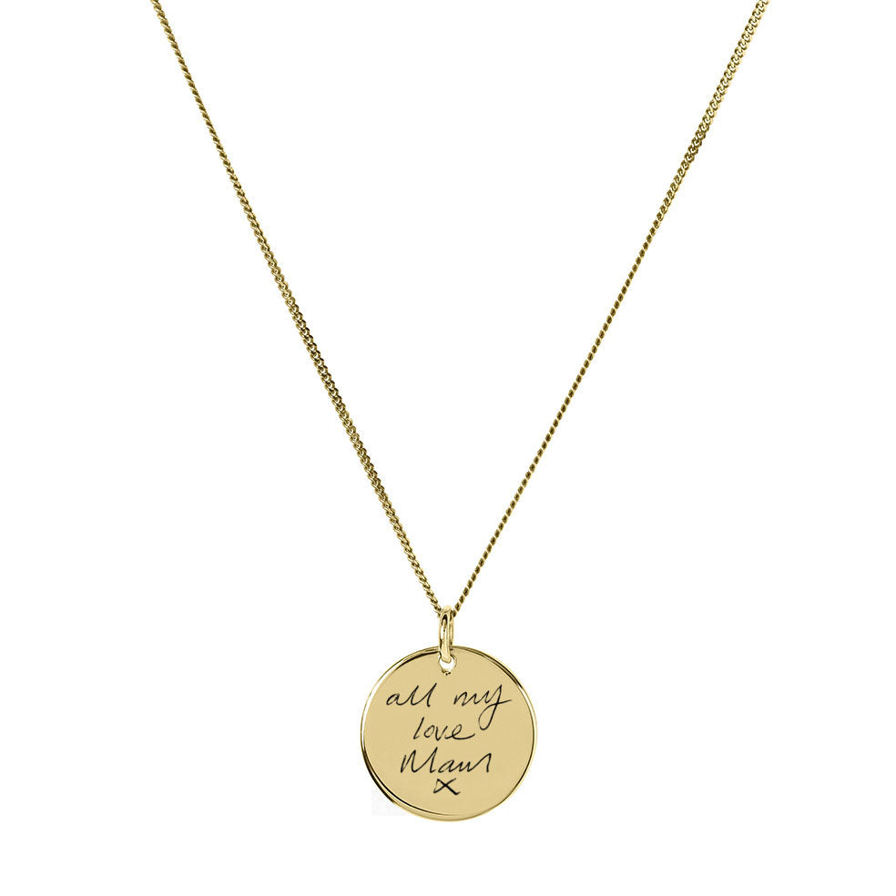 Handwriting of a Loved One on Disc Necklace