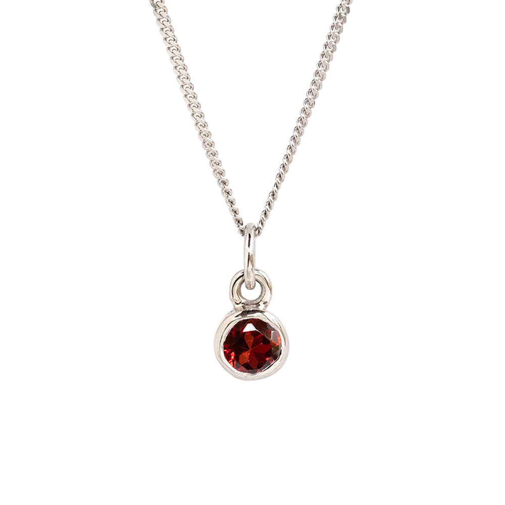 White Gold Garnet Birthstone Charm on a chain