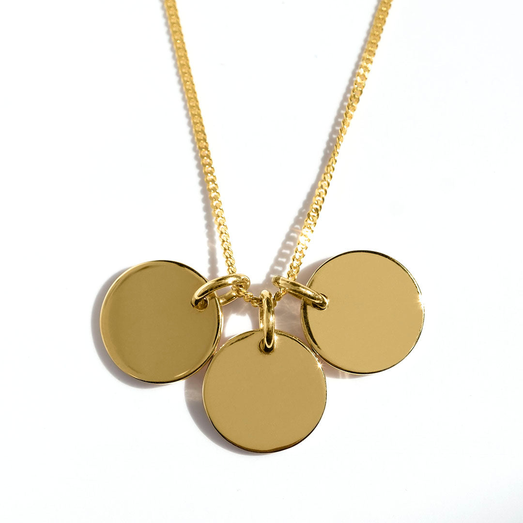 Gold three disc pendant necklace