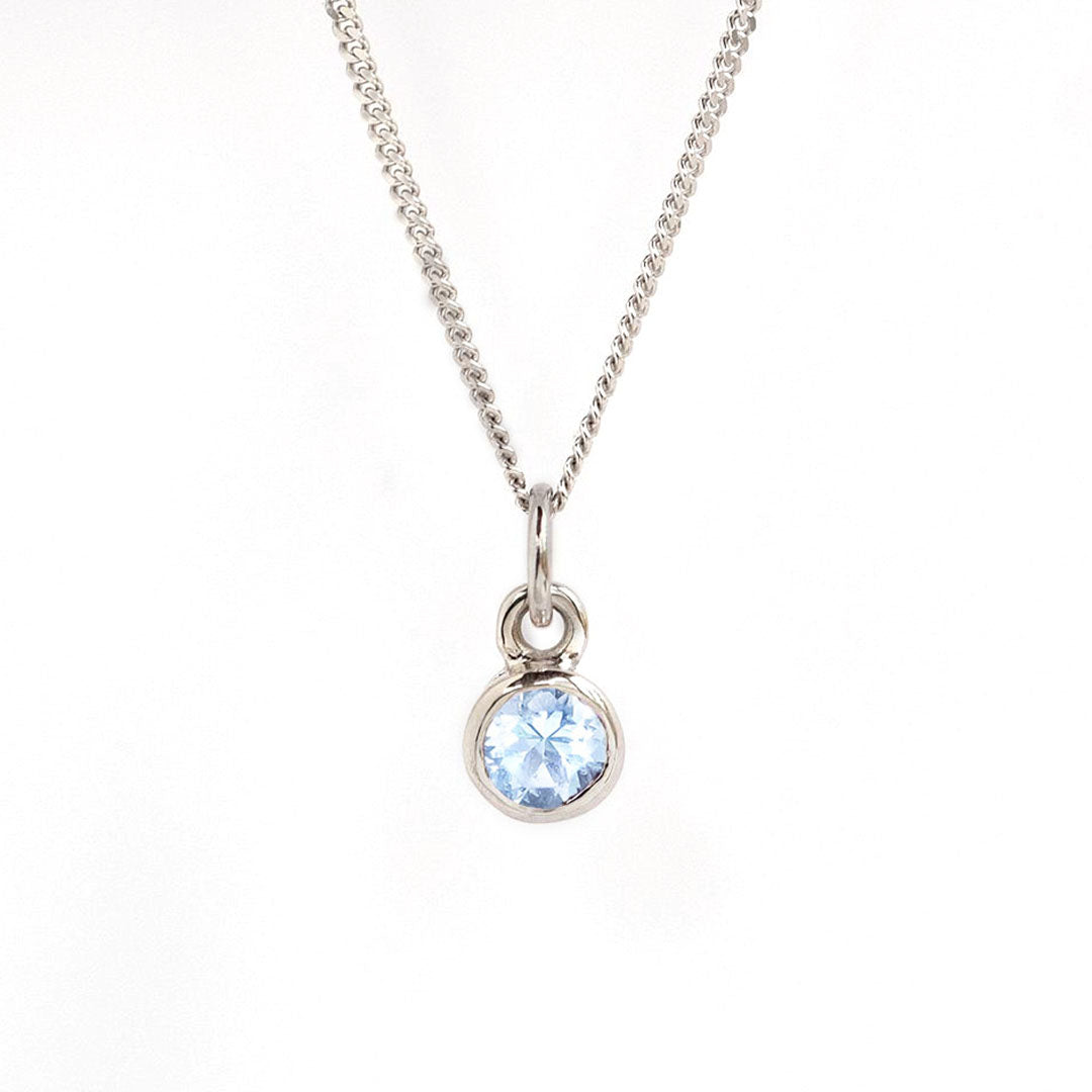 White Gold Aquamarine Birthstone Charm Pendant