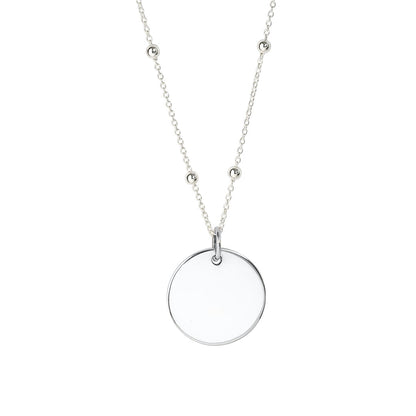 Silver 15mm disc pendant on a satellite chain