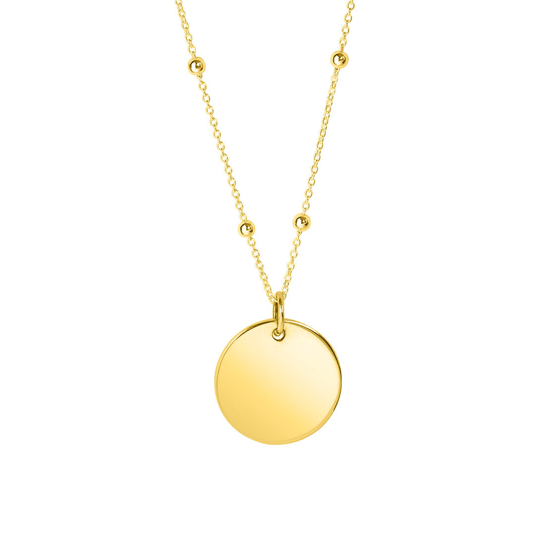 Gold 15mm disc pendant on a satellite chain