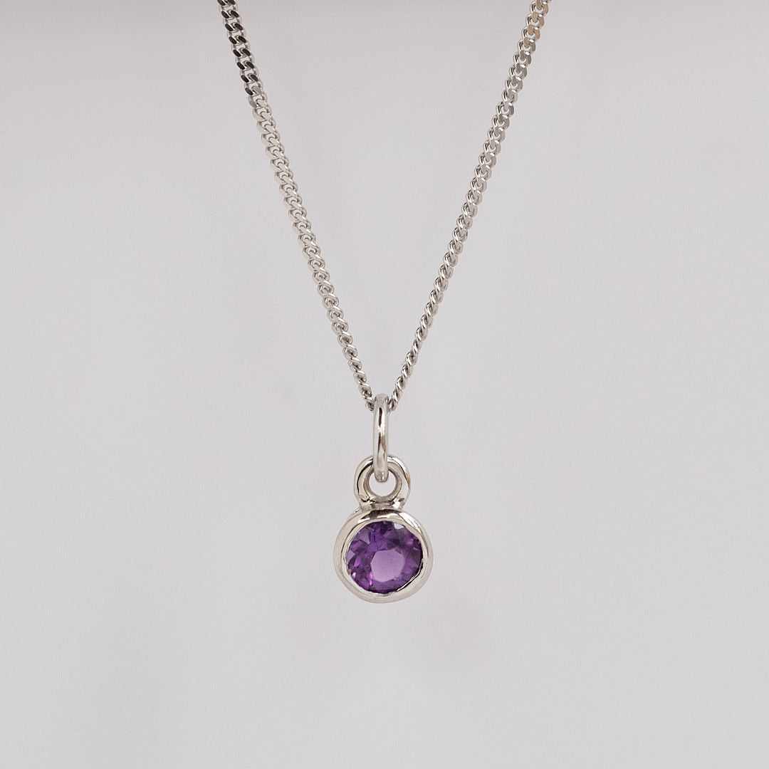 9ct white gold amethyst birthstone charm on a chain