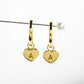 9ct Gold Plated Huggie Earrings with Heart Shaped Charm engraved with initial A