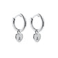 Silver hoop earrings with a heart shaped charm engraved with A