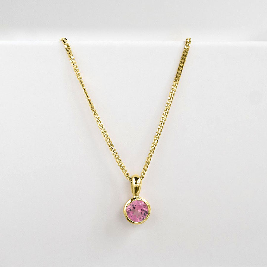 Gold Pink Tourmaline Birthstone Charm Pendant