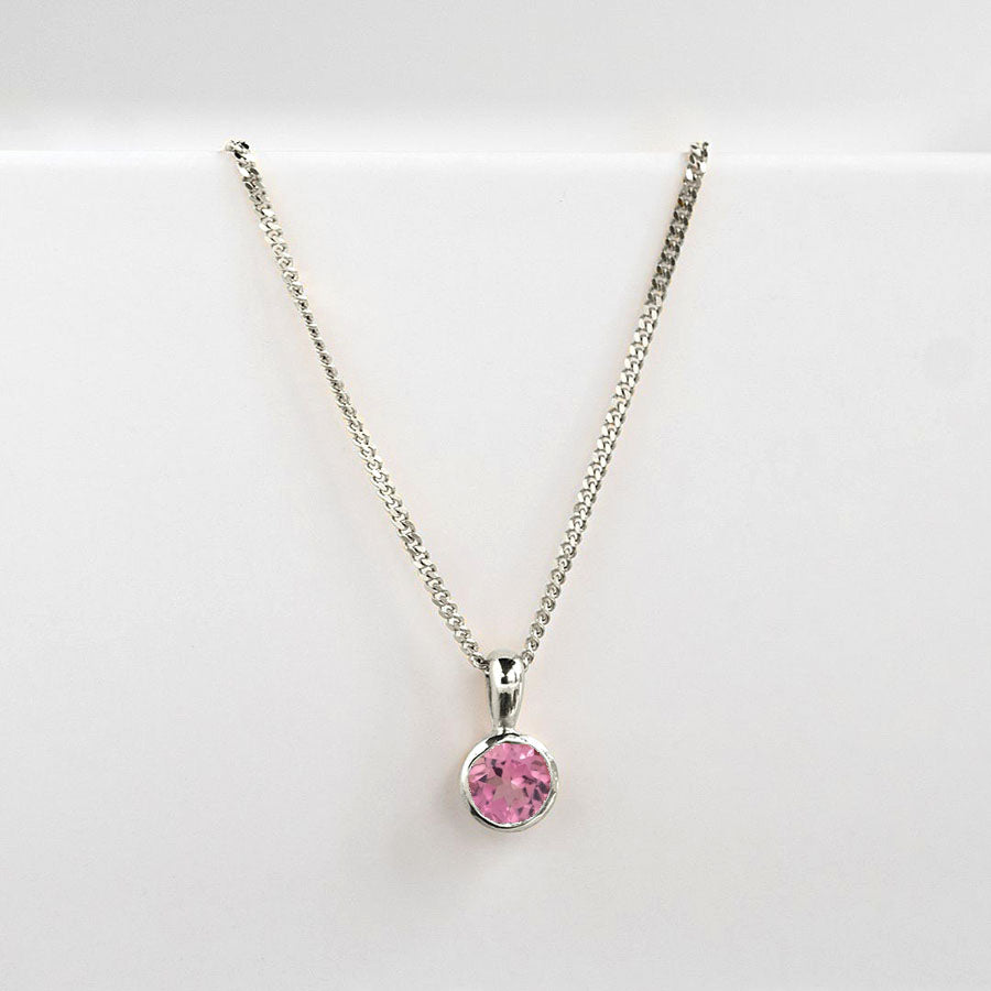 White Gold Pink Tourmaline Birthstone Charm Pendant