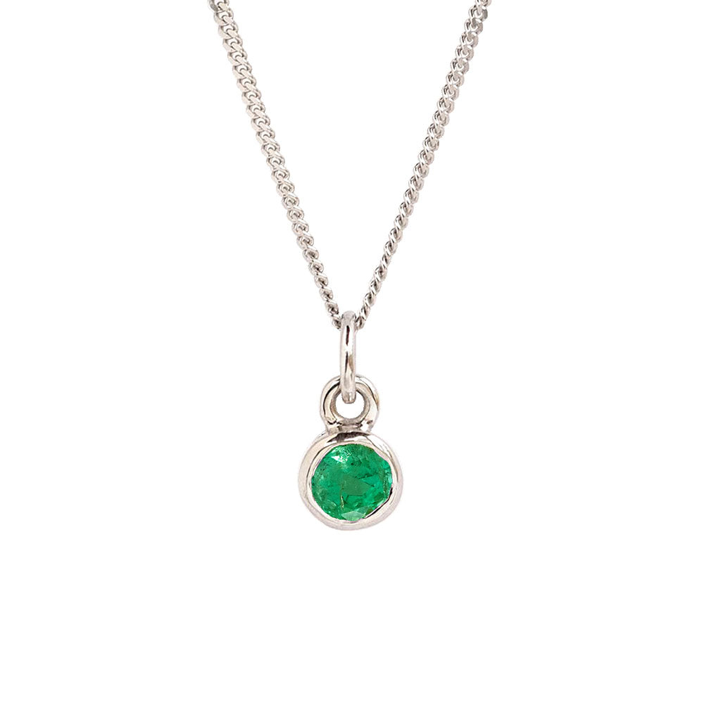 White Gold Emerald Birthstone Charm Pendant