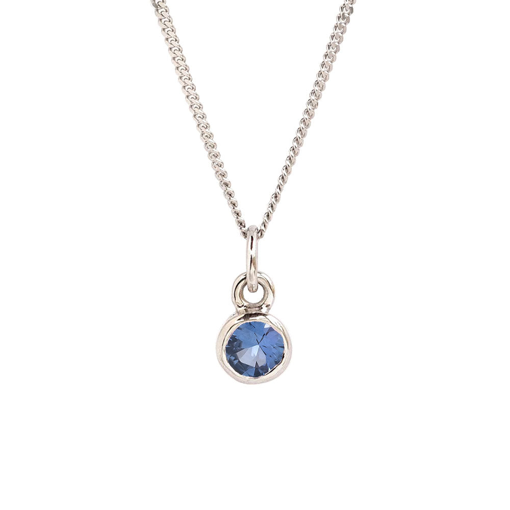 9ct White Gold Sapphire Birthstone Charm on a White Gold Chain